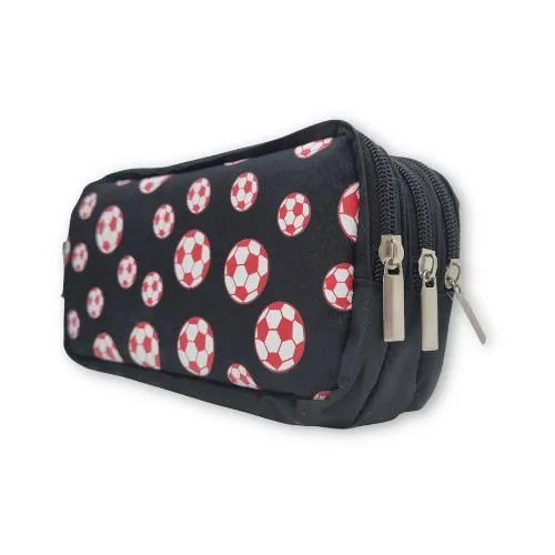 ■ Schoolbooks.ie - Triple Pencil Case - Football Black and Red