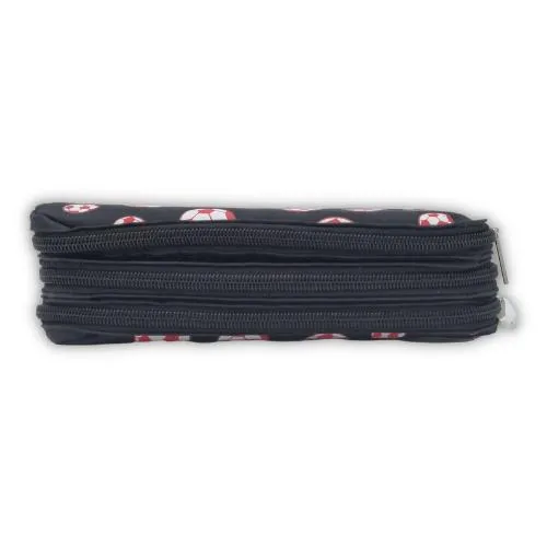 ■ Schoolbooks.ie - Triple Pencil Case - Football Black and Red