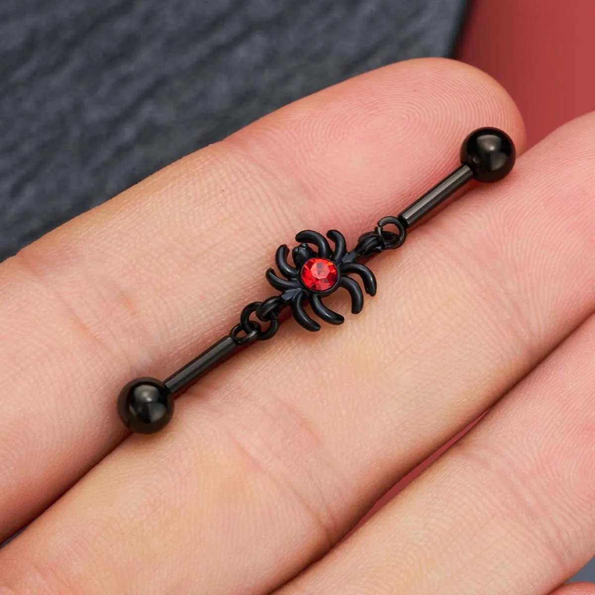 14G Spider Red CZ Chain Industrial Barbell