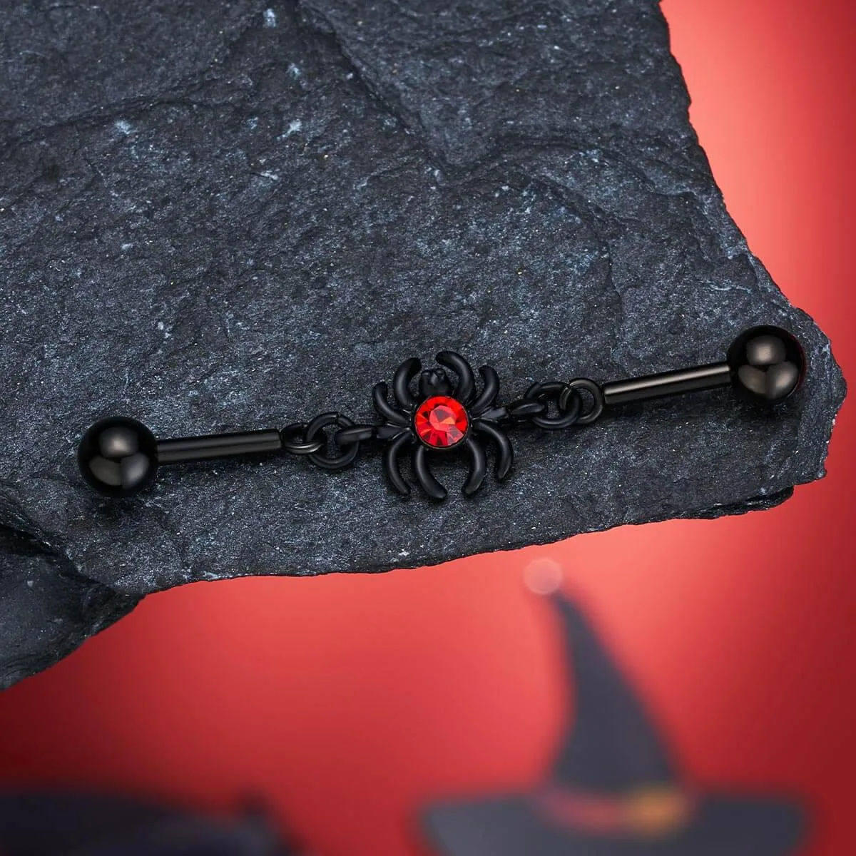 14G Spider Red CZ Chain Industrial Barbell