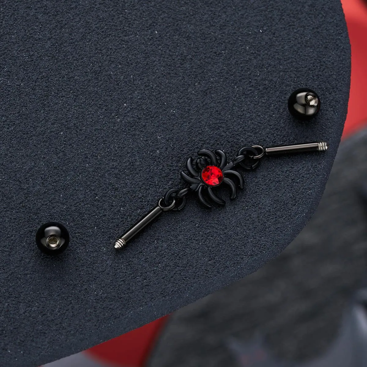 14G Spider Red CZ Chain Industrial Barbell