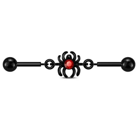 14G Spider Red CZ Chain Industrial Barbell