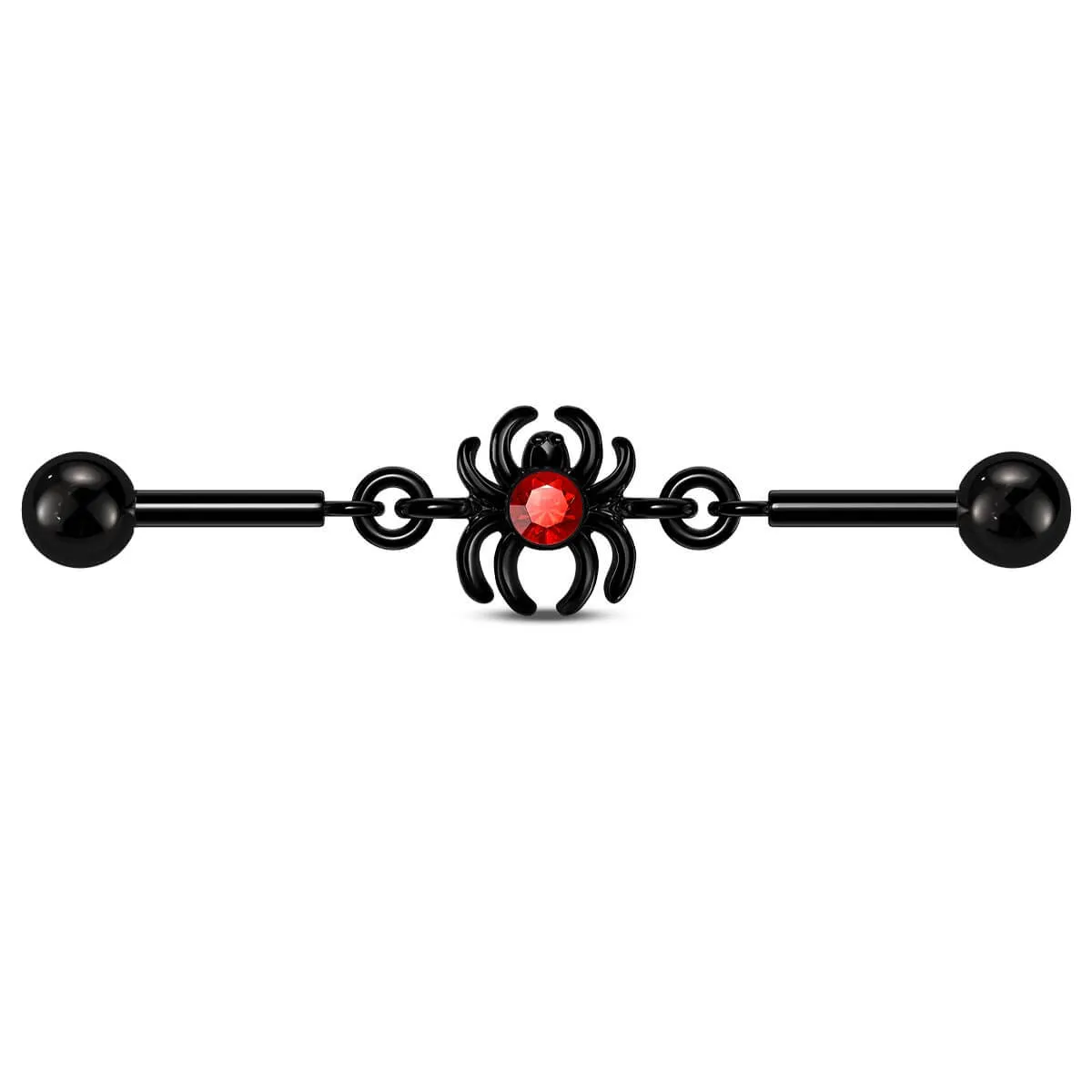 14G Spider Red CZ Chain Industrial Barbell