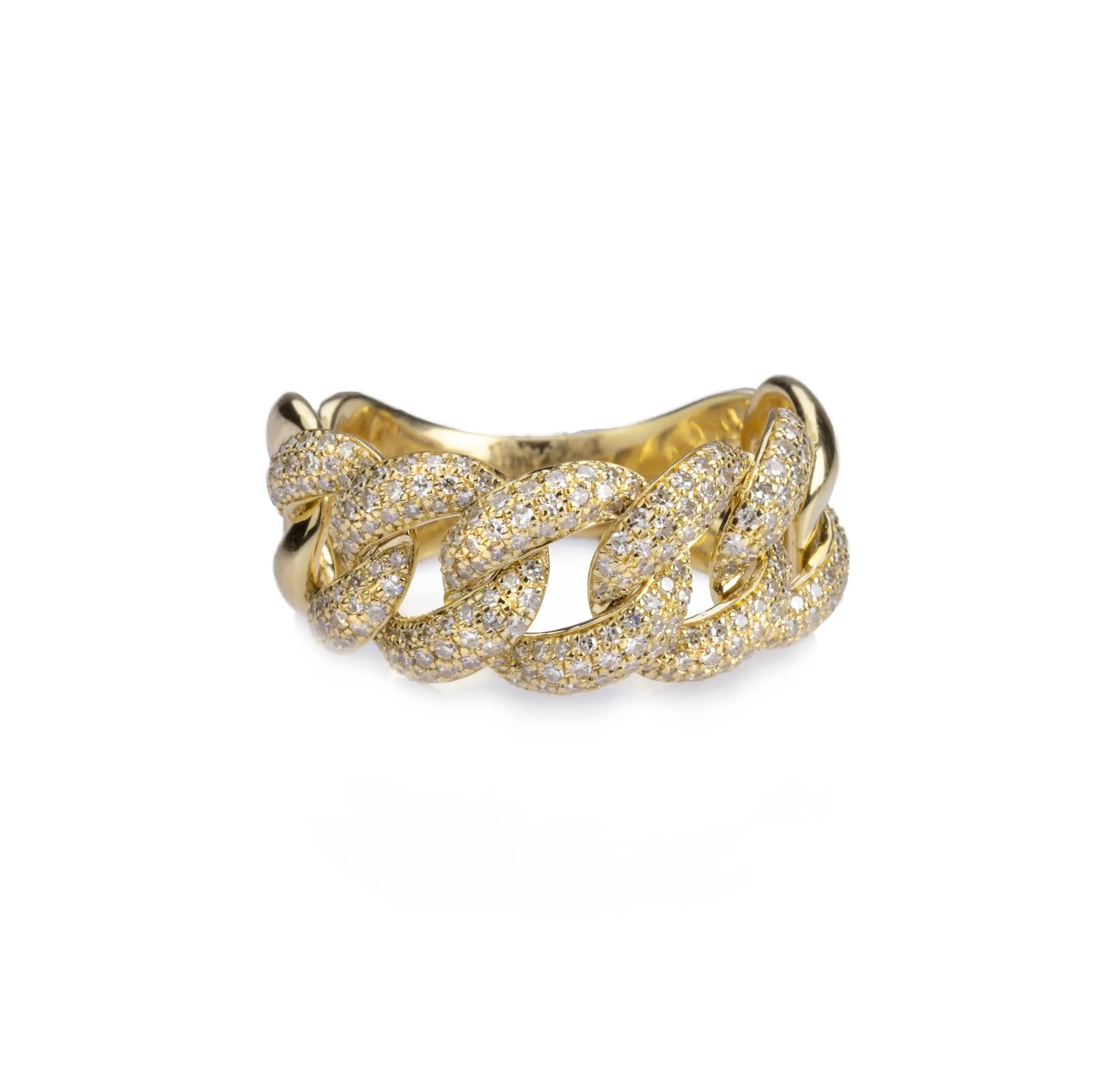 14K Gold Large Micro-Pave Cuban Link Chain Diamond Ring