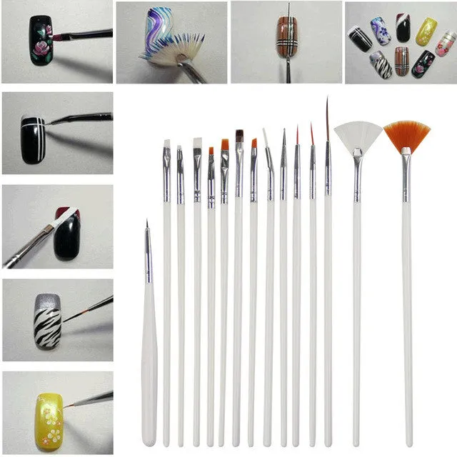 15 Pieces Nail Art Brush Set, Nail Crafts, Painting, Drawing, Dotting, Polish Brush, Fan Brush, Manicure Tools, Nail Polish Brushes