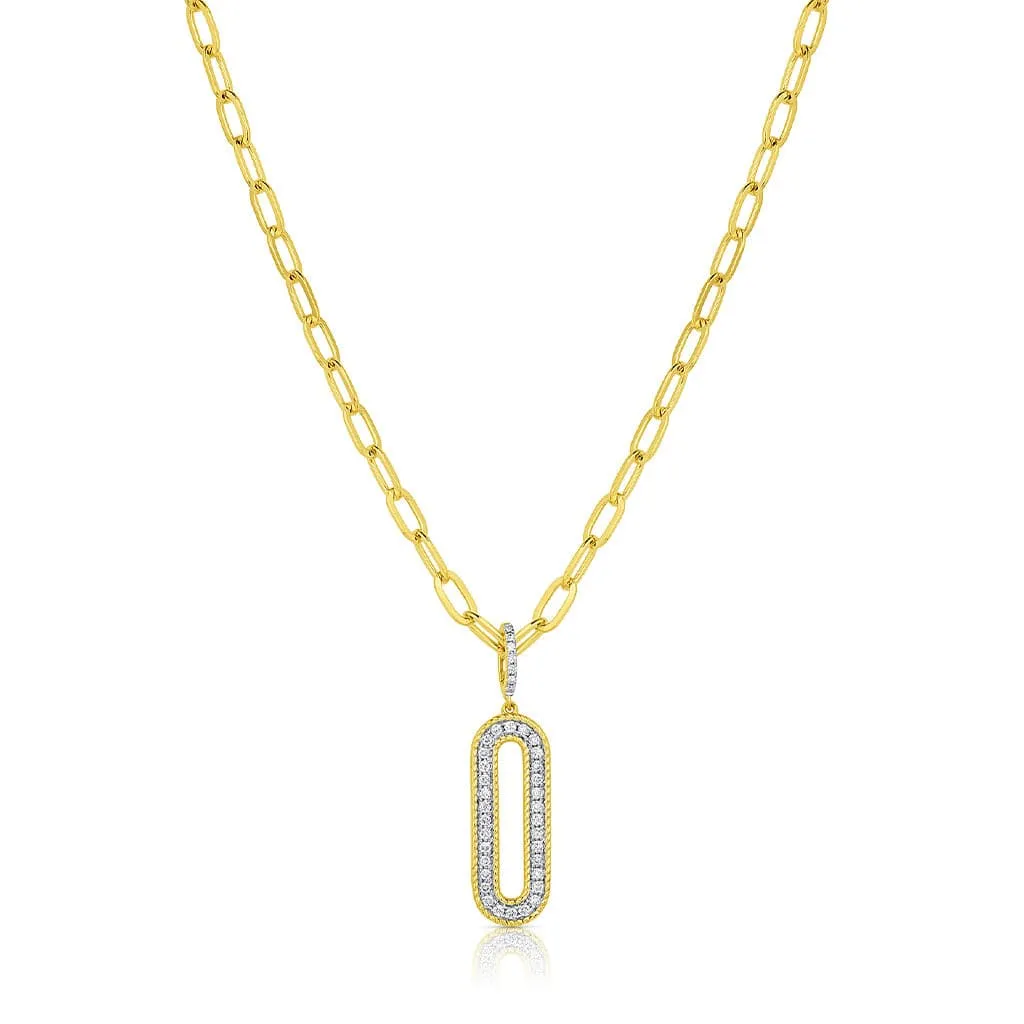 18kt Yellow Gold Diamond Oval Chain Pendant Necklace