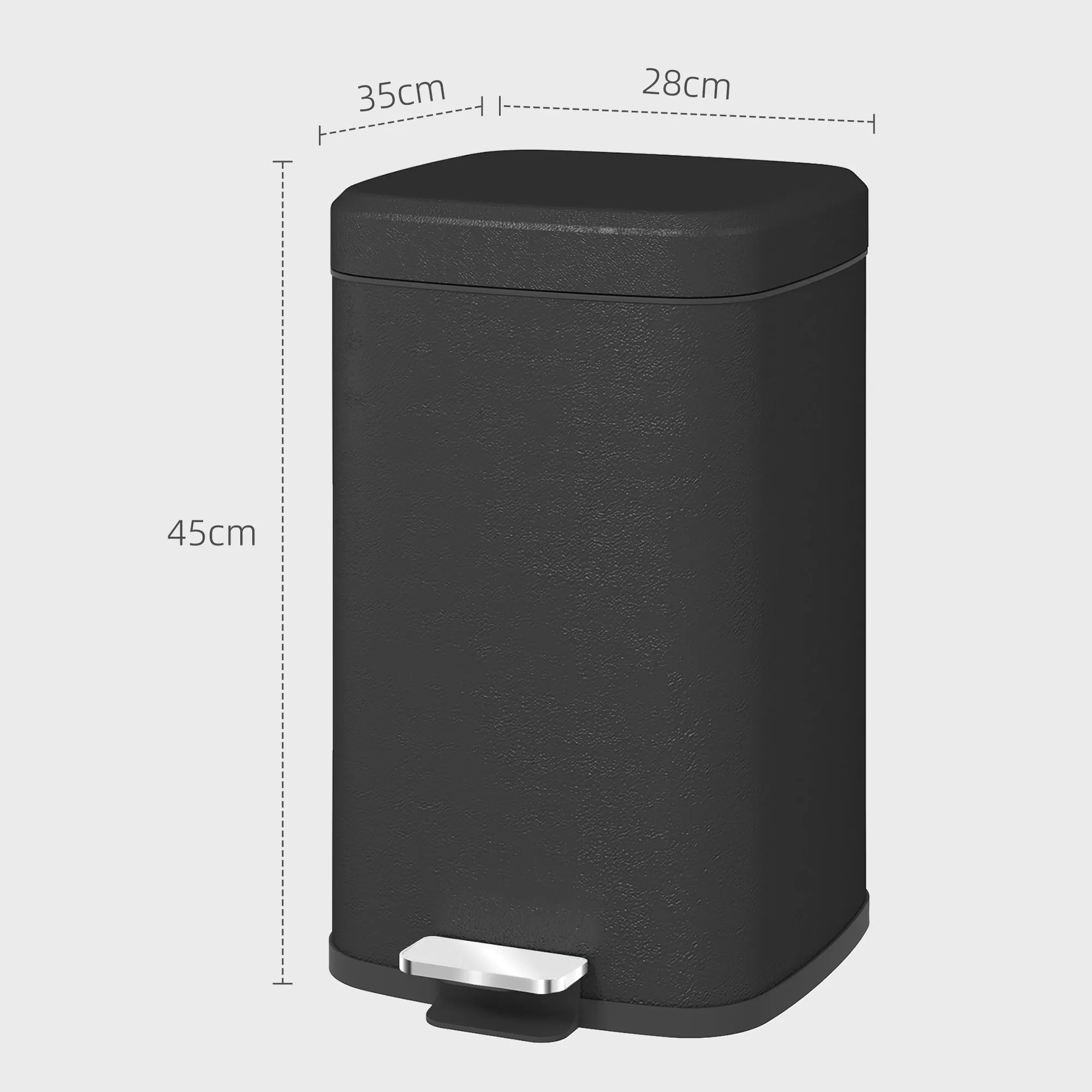 20L Kitchen Pedal Bin, Metal Rubbish Bin with Soft-close Lid, Black