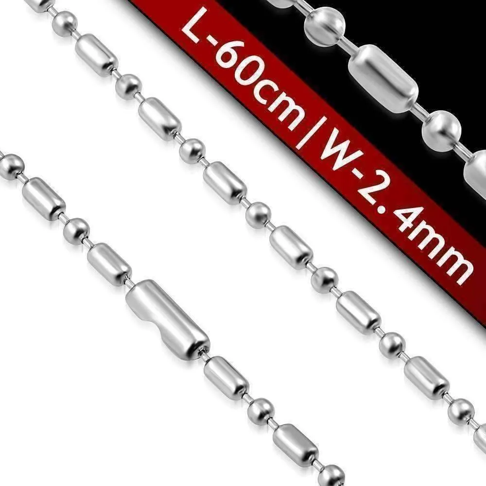 24 inch Stainless Steel Bead and Bar Chain Necklace