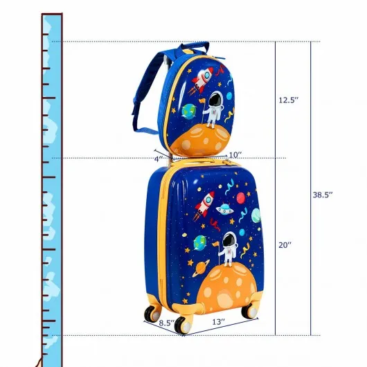 2PC Kids Luggage Set Rolling Suitcase & Backpack-Navy