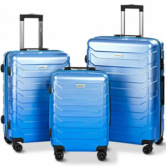 3 pcs Spinner Expandable Suitcase With TSA Lock-Blue