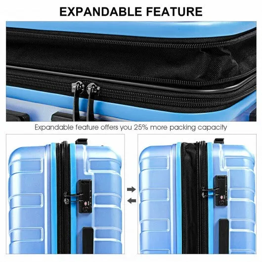 3 pcs Spinner Expandable Suitcase With TSA Lock-Blue