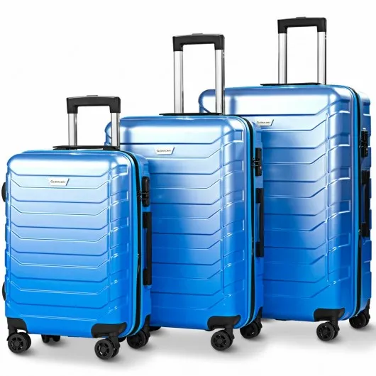 3 pcs Spinner Expandable Suitcase With TSA Lock-Blue