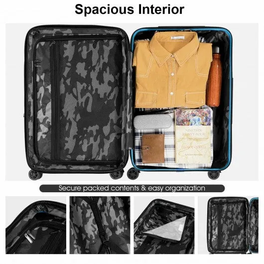 3 pcs Spinner Expandable Suitcase With TSA Lock-Blue