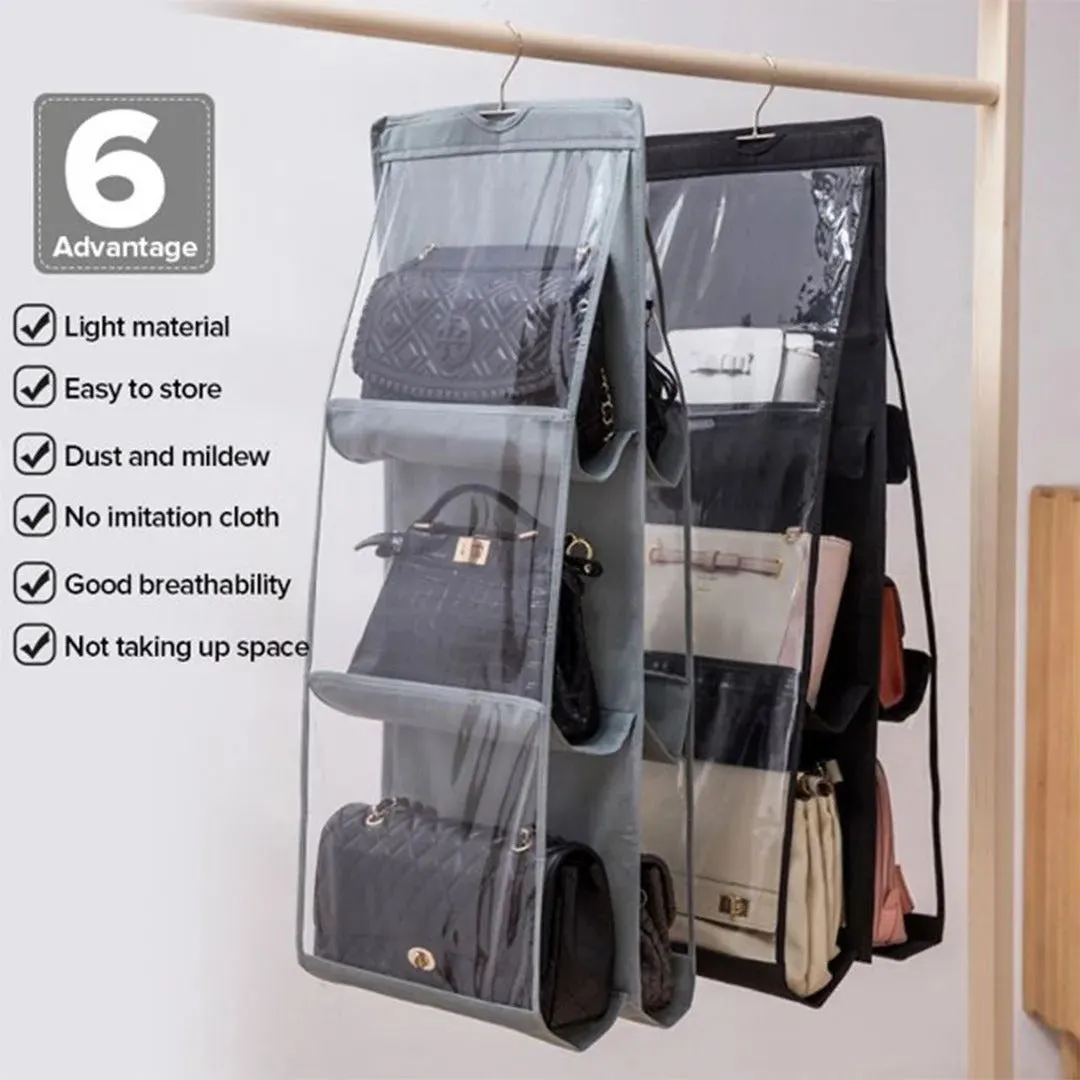 6 Pockets Hand Bags Organizer / Dust-Proof Space Saving Bag Holder With Hanging Hook