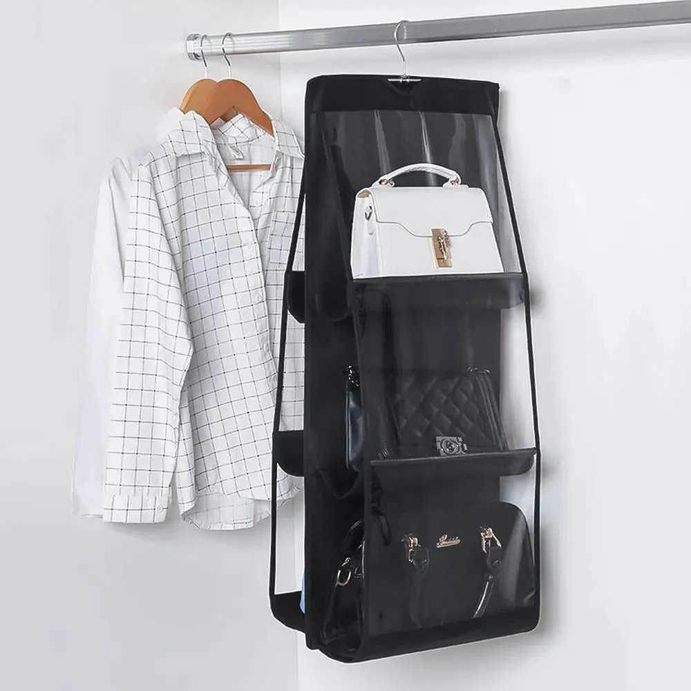 6 Pockets Hand Bags Organizer / Dust-Proof Space Saving Bag Holder With Hanging Hook