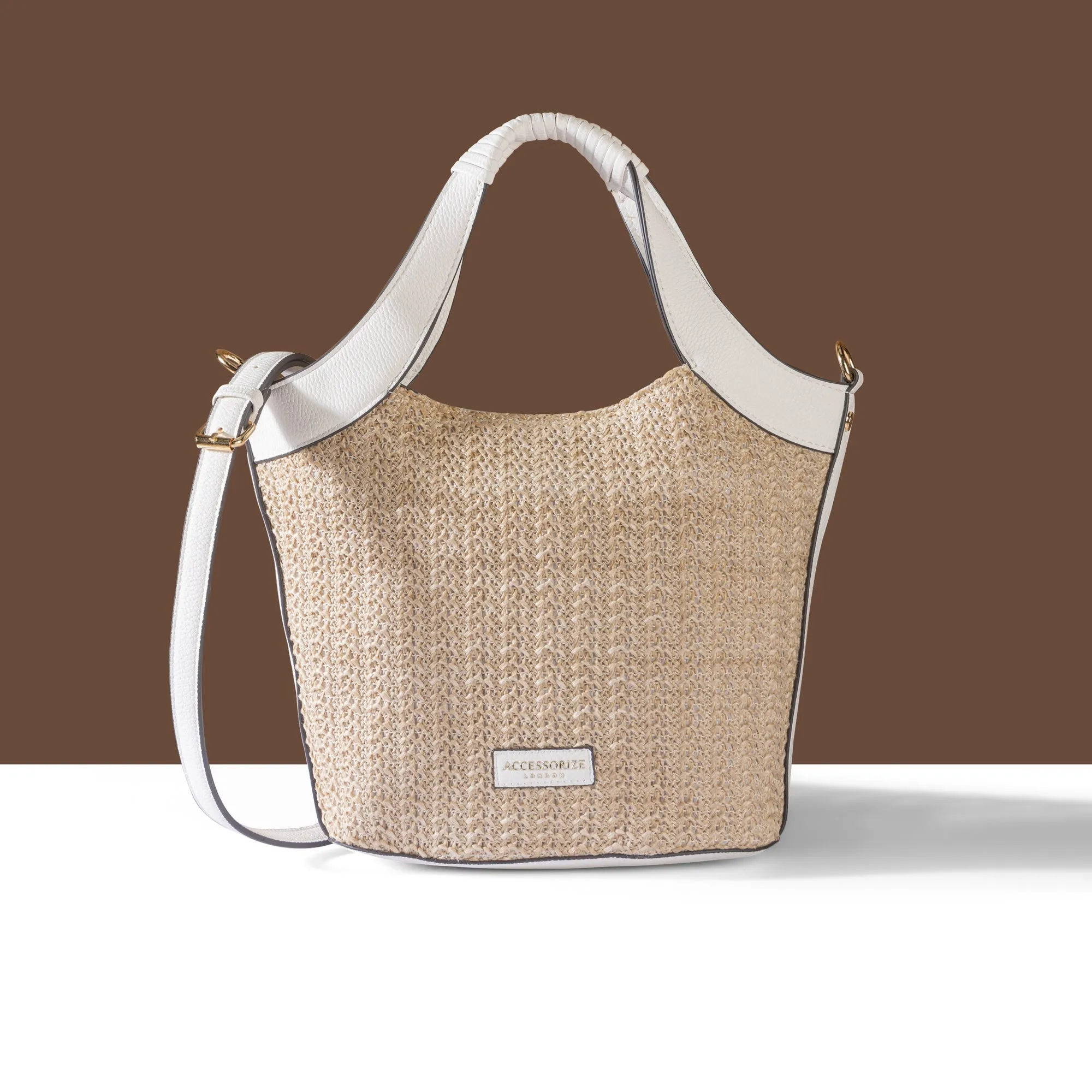 Accessorize London Women's Cream Woven Satchel Bag