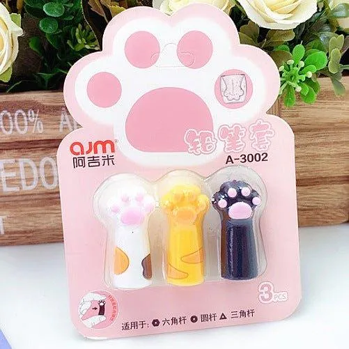 Ajimi cute cat paw shape soft glue children's pencil cap pen three-in-one mixed NP-010003