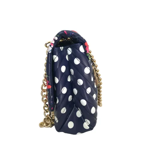 ALDO Blue Polka Dot & Floral Gold Chain Shoulder Bag | Brand New |