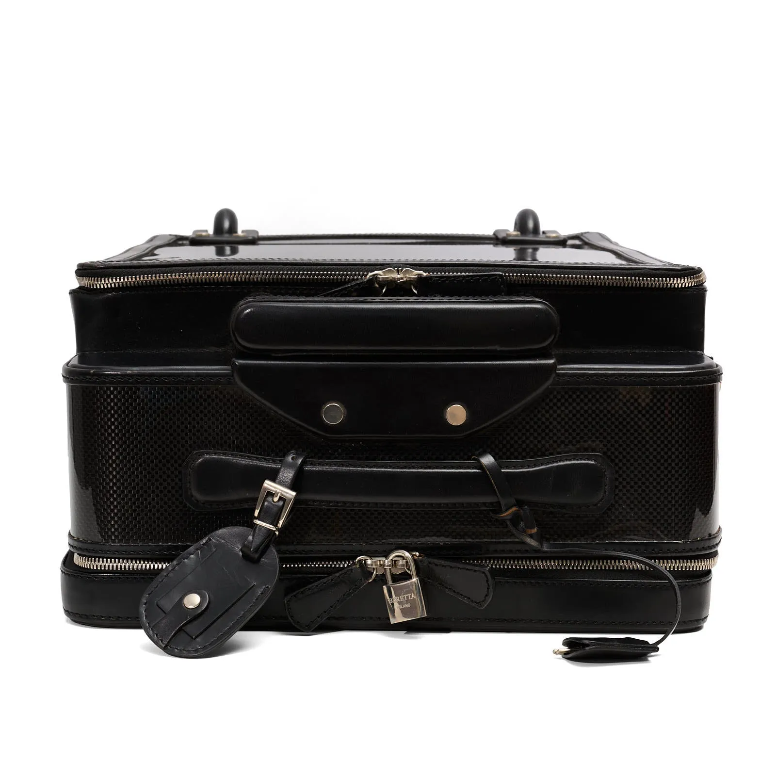 ALFREDO BERETTA Carbon Fiber-Leather Black Trolley Carry-On Suitcase NEW