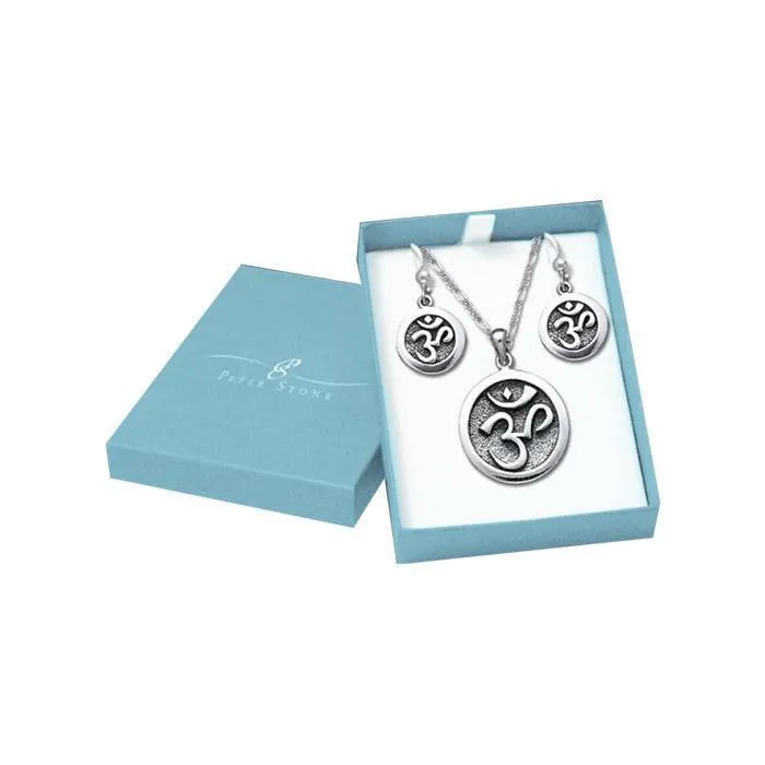 Awakening the Sacred Mantra on Om Meditation Pendant Earrings Chain with Jewelry Gift Box Set SET053