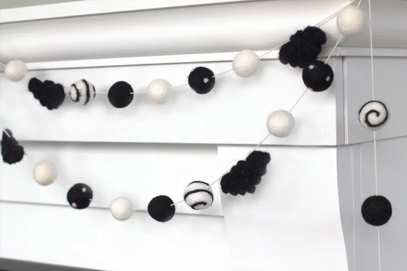 Bat Halloween Garland- Black & White, Swirls & Dots