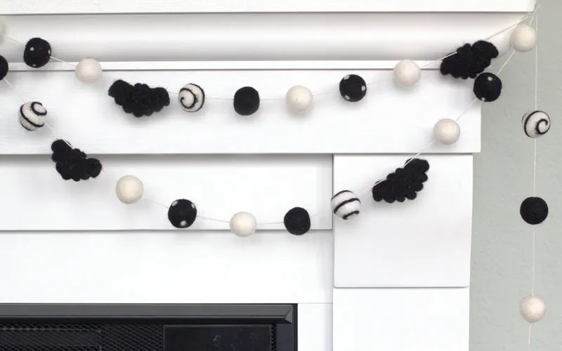 Bat Halloween Garland- Black & White, Swirls & Dots