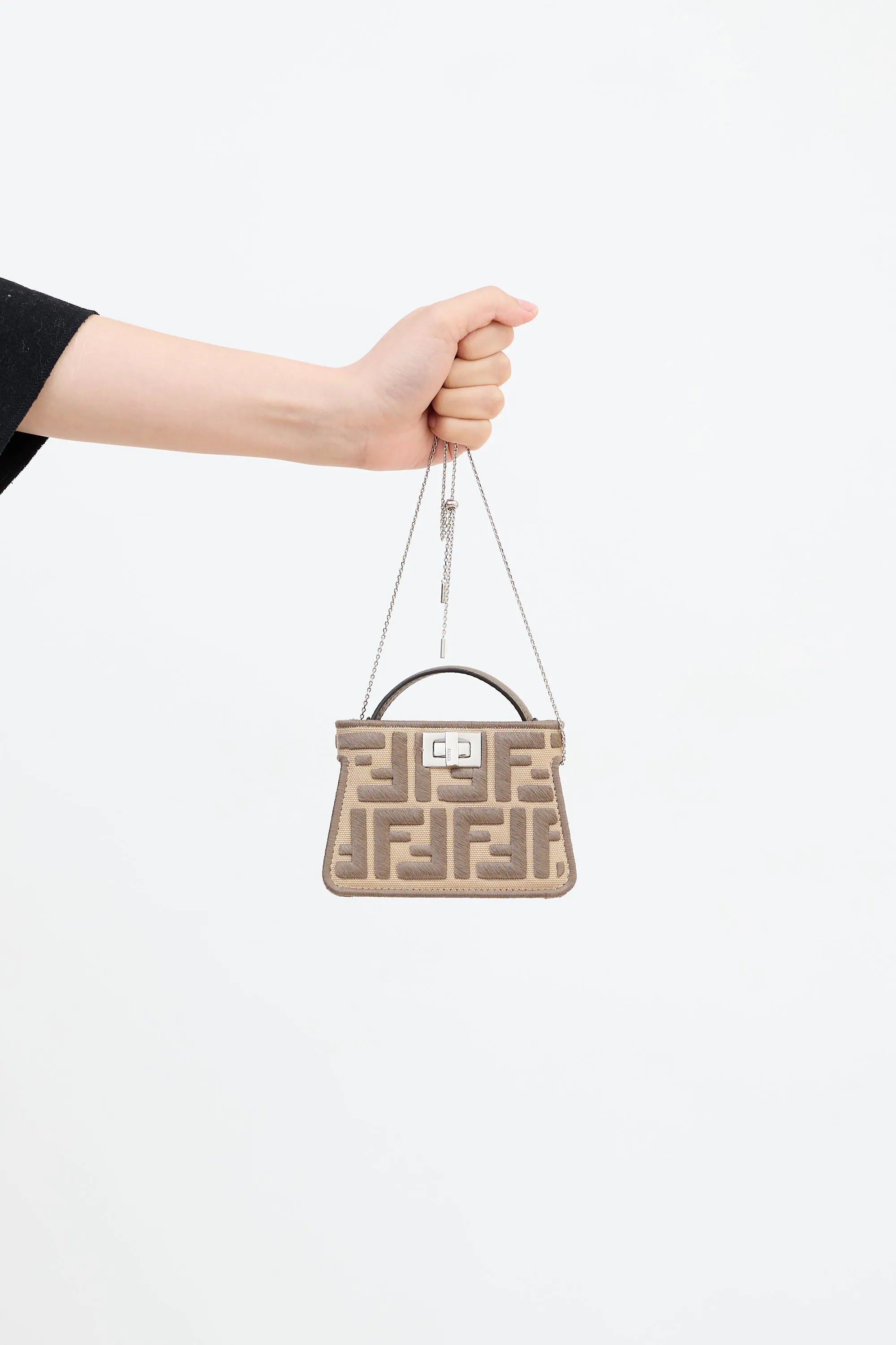 Beige FF Embroidered Pico Peekaboo Bag Charm