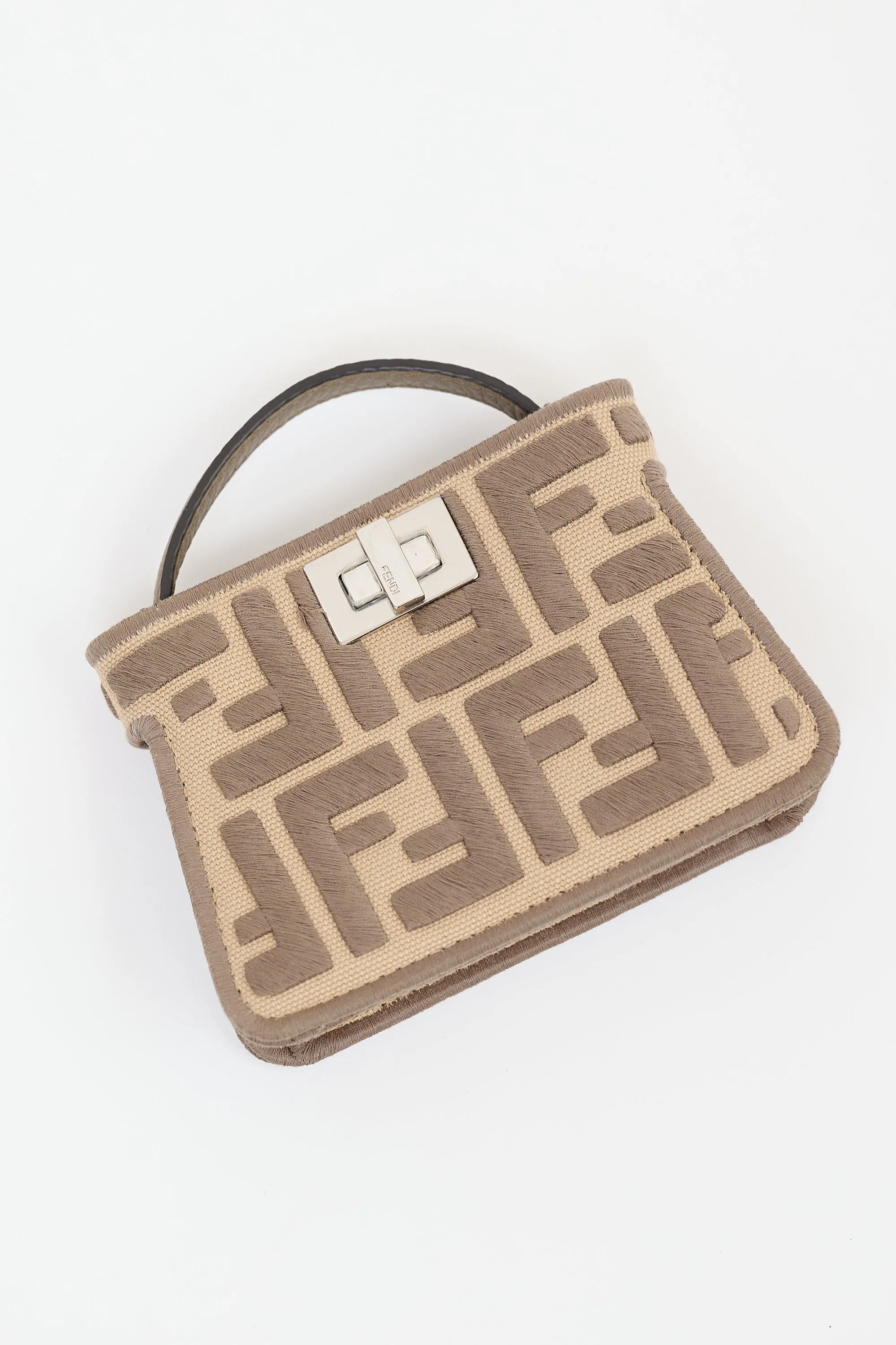 Beige FF Embroidered Pico Peekaboo Bag Charm