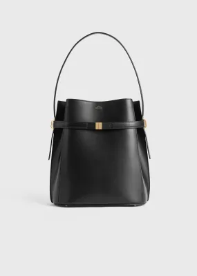 Belted leather bucket bag black