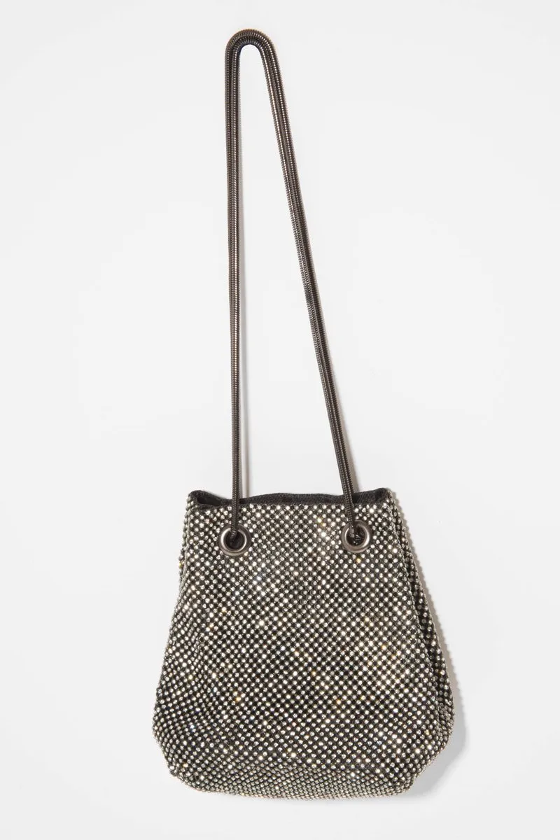 Black Diamante Embellished Snake Chain Bag - Eliane