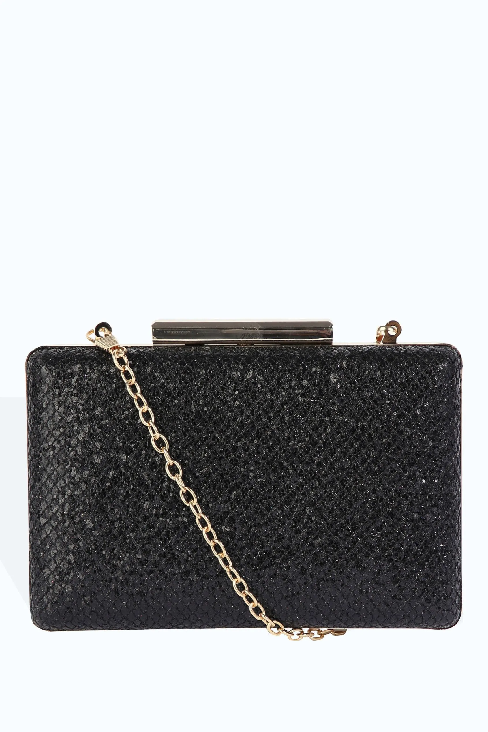 Black Glitter Gold Fastening Clutch Bag