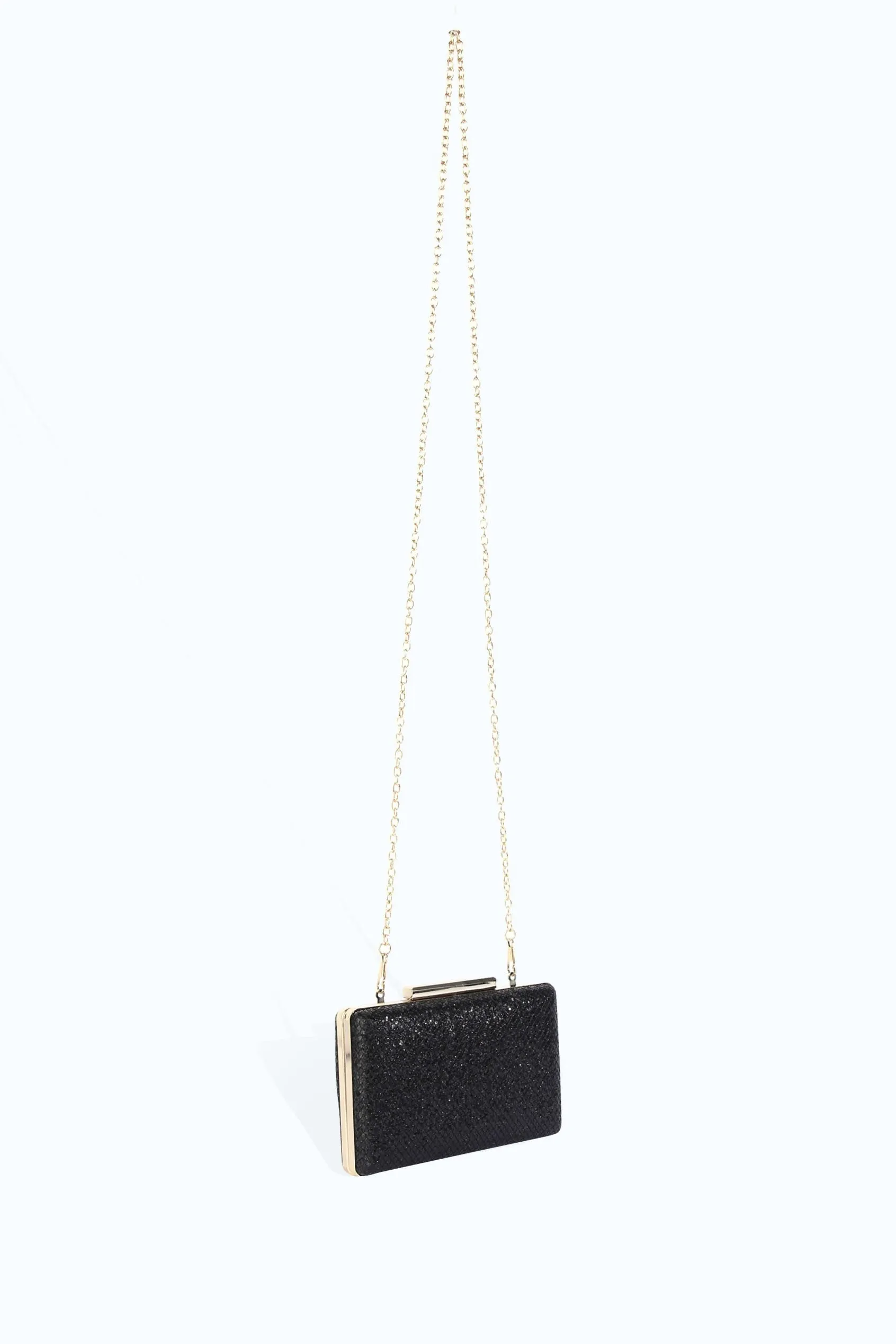 Black Glitter Gold Fastening Clutch Bag