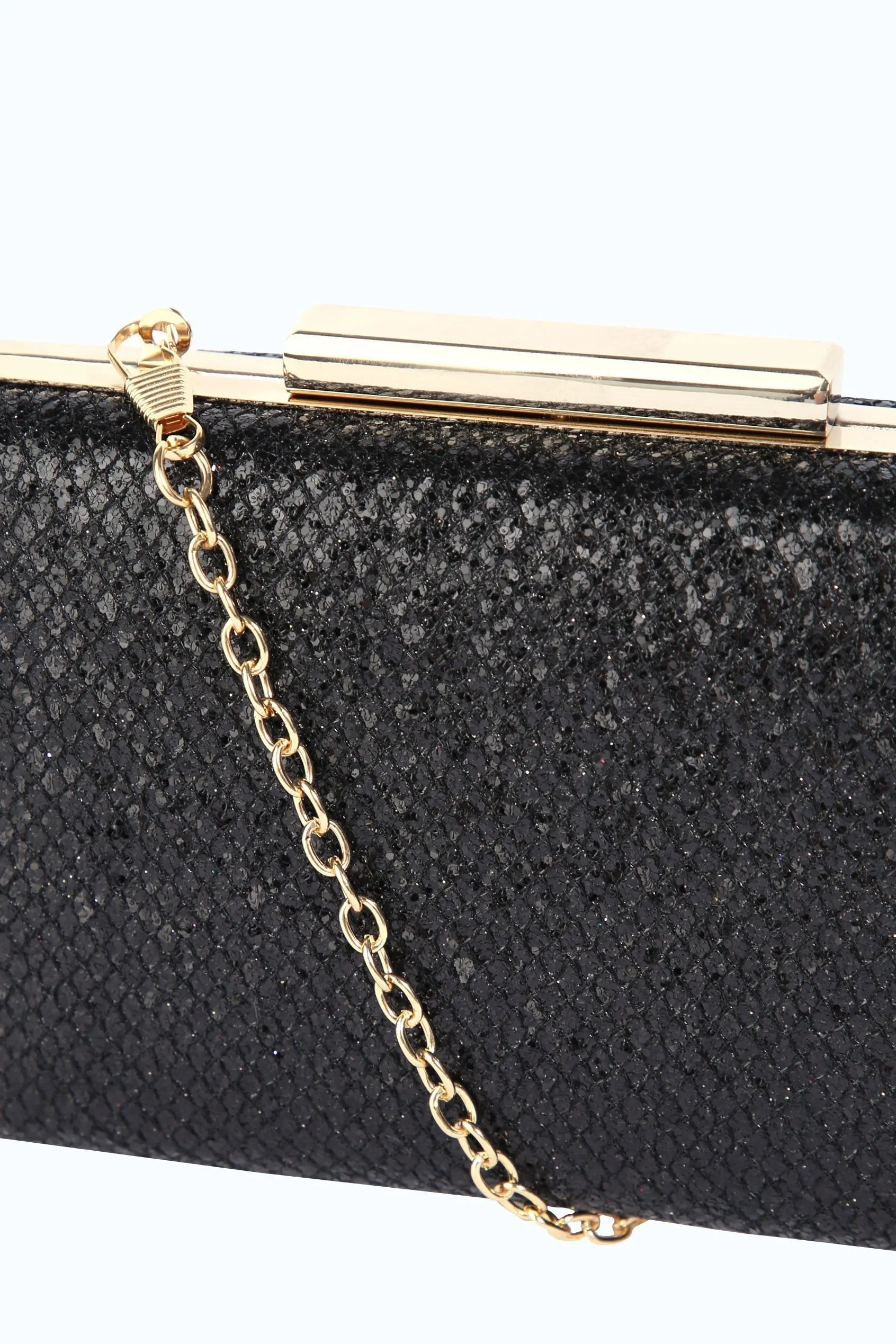 Black Glitter Gold Fastening Clutch Bag