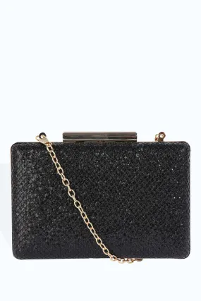 Black Glitter Gold Fastening Clutch Bag