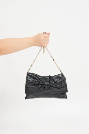 Black Leather Bow Chain Bag