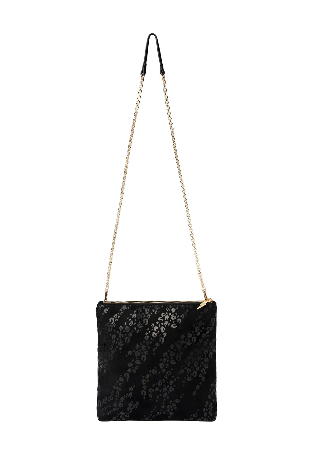 Black Leopard Faux Suede Cross Body Bag