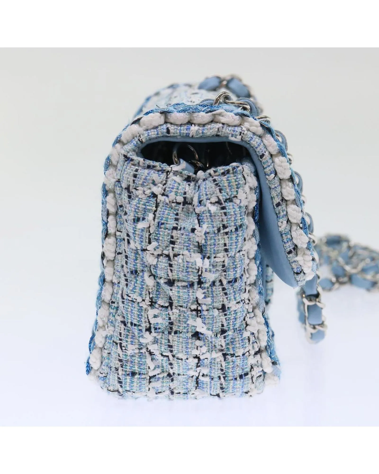 Blue Tweed Shoulder Bag with Chain Strap