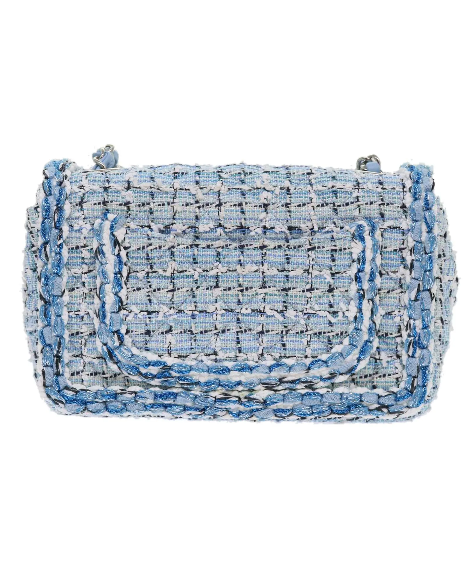 Blue Tweed Shoulder Bag with Chain Strap