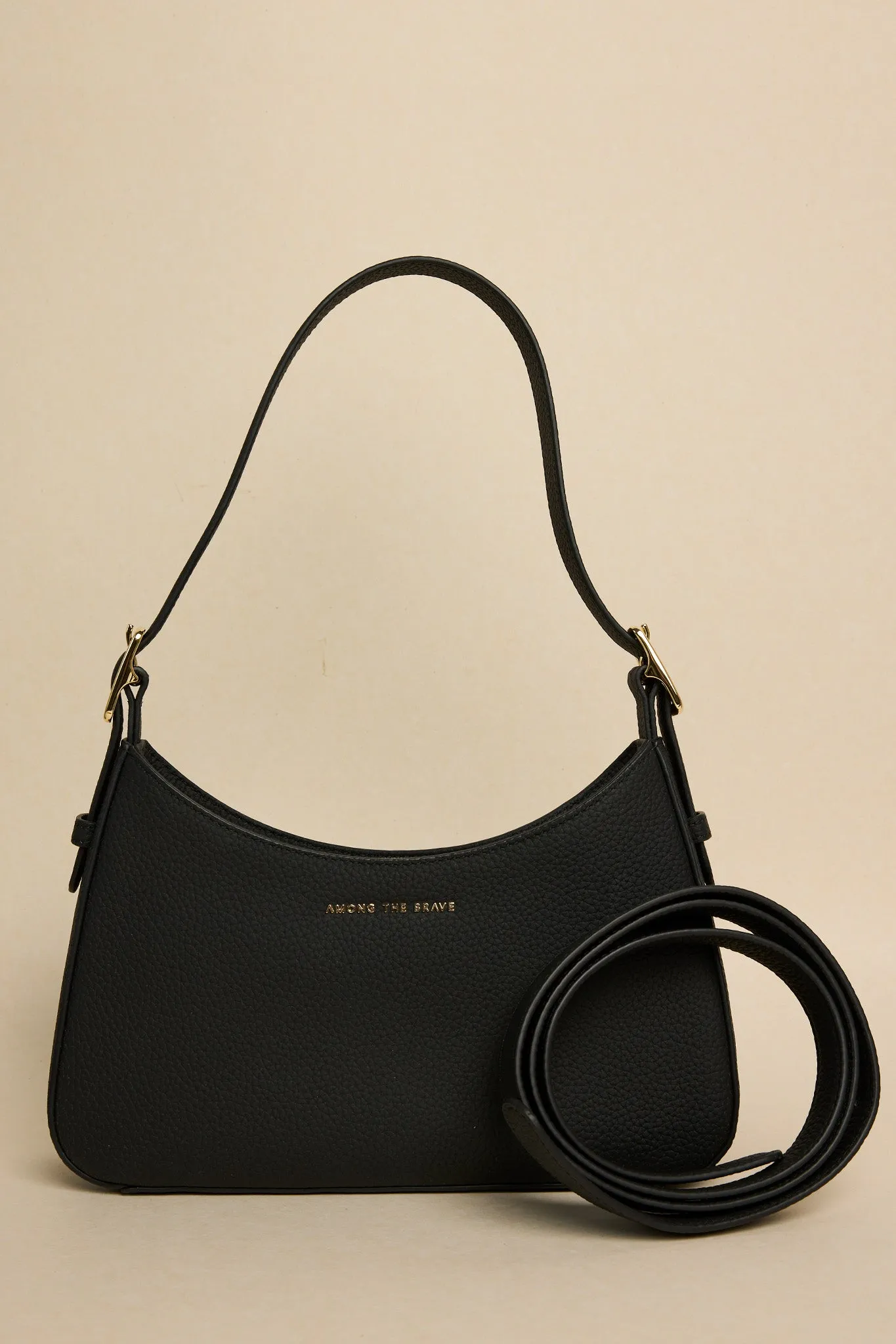 Brooklyn Black Leather Double Buckle Shoulder Bag