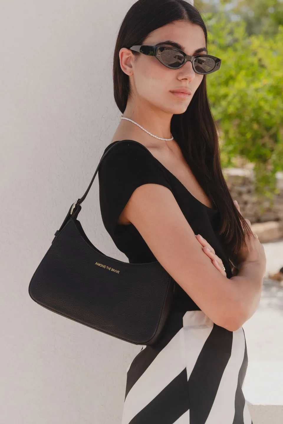 Brooklyn Black Leather Double Buckle Shoulder Bag