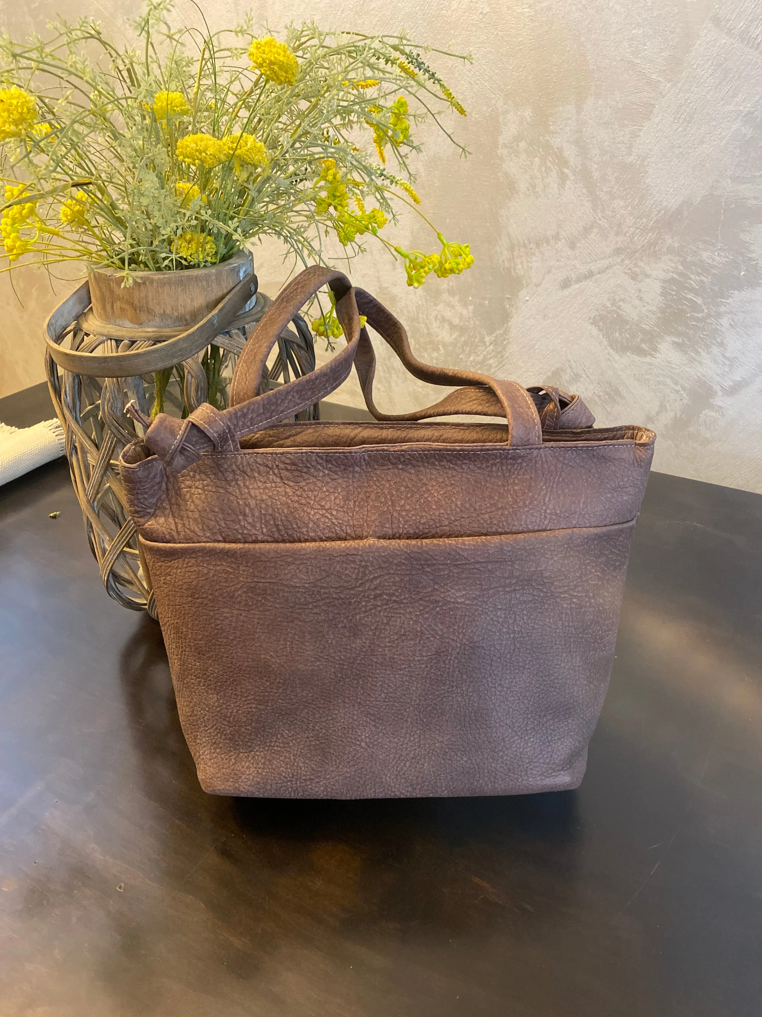 Brown/ black tote bag. Functional Leather Tote . Laptop bag .