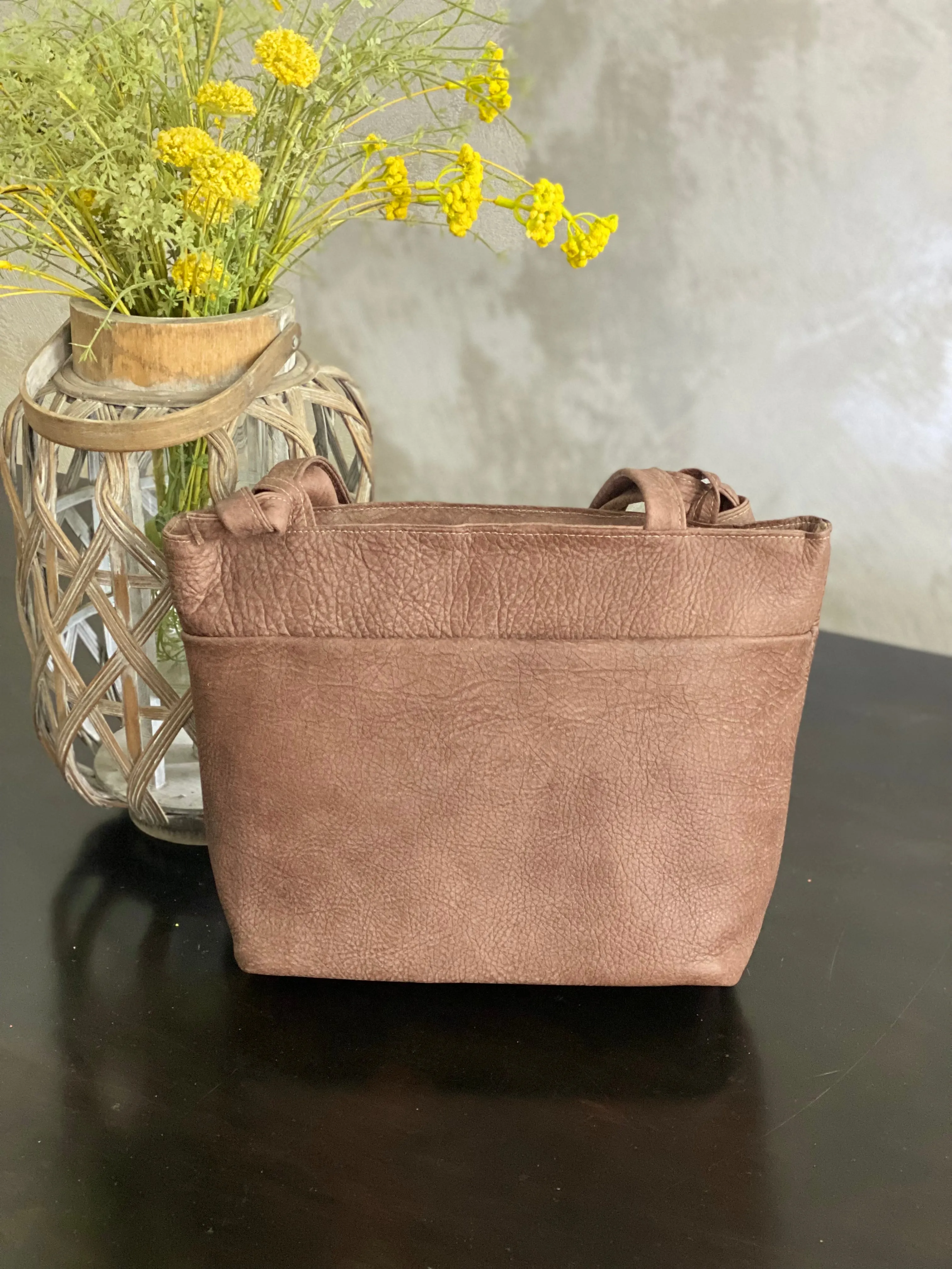 Brown/ black tote bag. Functional Leather Tote . Laptop bag .