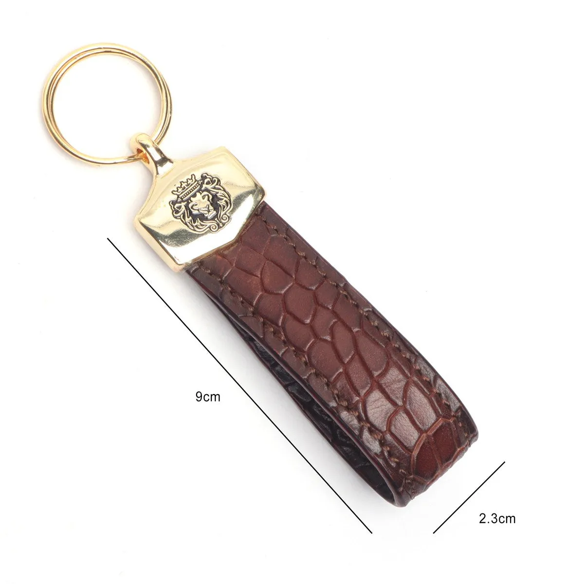 Brown Deep Cut Croco Scales Textured Leather Keychain by Brune & Bareskin