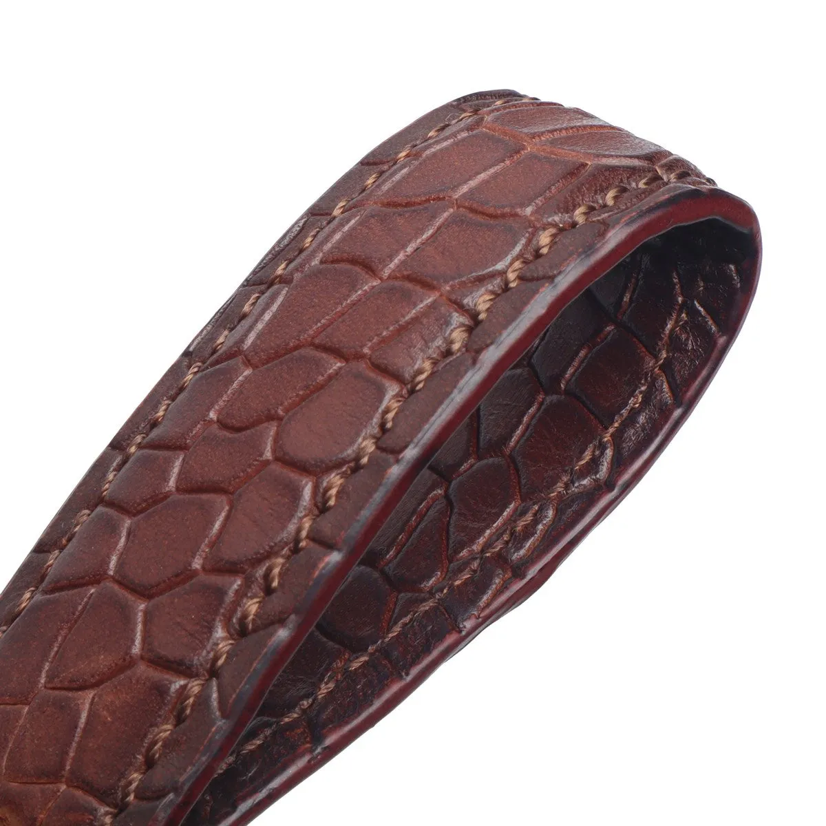 Brown Deep Cut Croco Scales Textured Leather Keychain by Brune & Bareskin