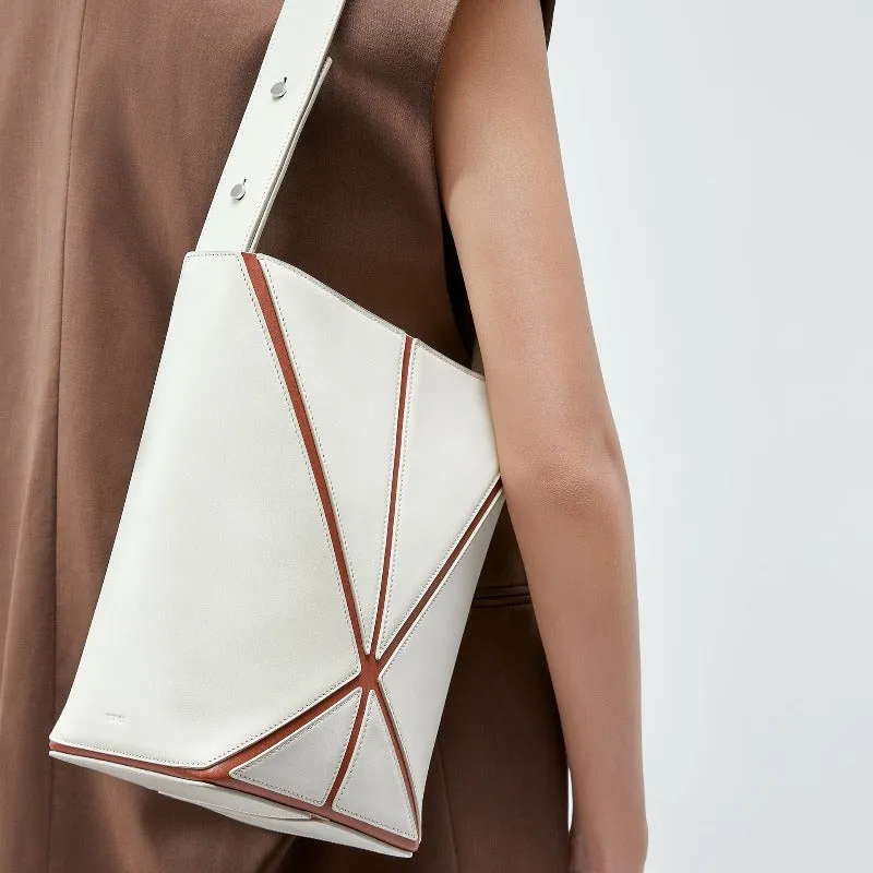 Bucket Small Foldable Shoulder Bag - White/Umber