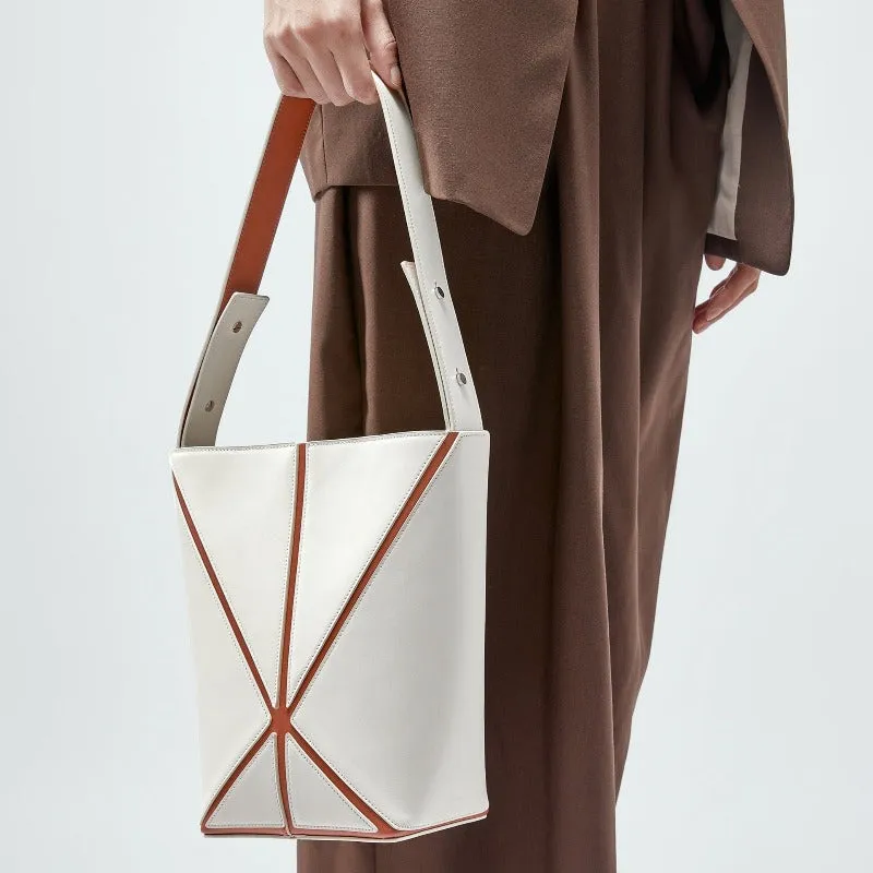 Bucket Small Foldable Shoulder Bag - White/Umber