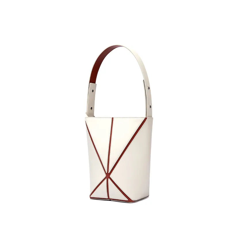 Bucket Small Foldable Shoulder Bag - White/Umber