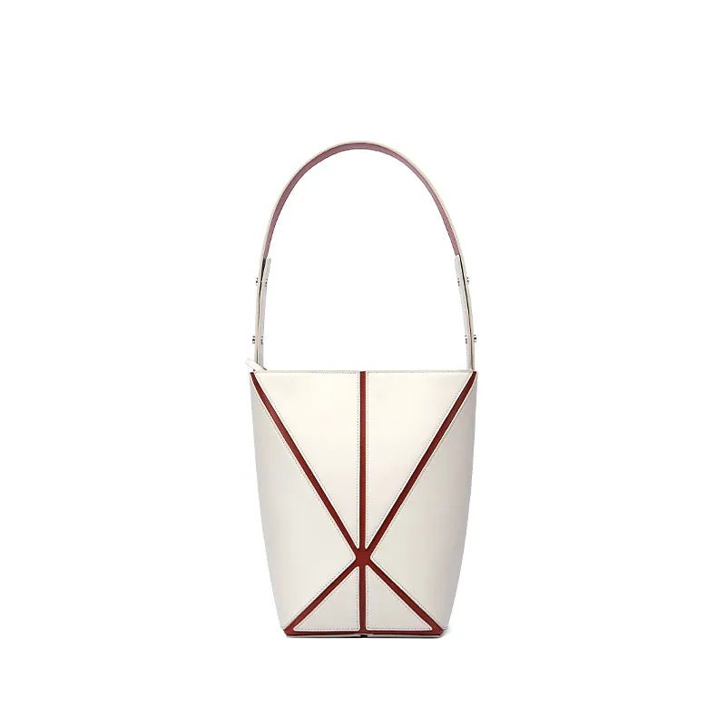 Bucket Small Foldable Shoulder Bag - White/Umber