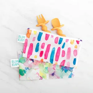 Bumkins Reusable Snack Bag - Twin Pack Watercolour and Brushstrokes