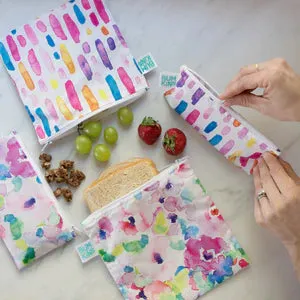 Bumkins Reusable Snack Bag - Twin Pack Watercolour and Brushstrokes